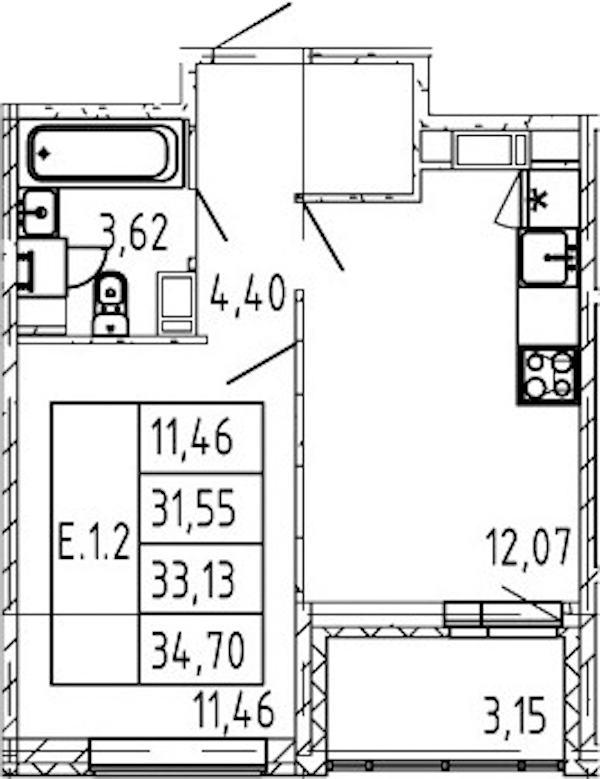 1-комнатная квартира 31.55 м², 12/12 эт., ЖК «Полис ЛАВрики»